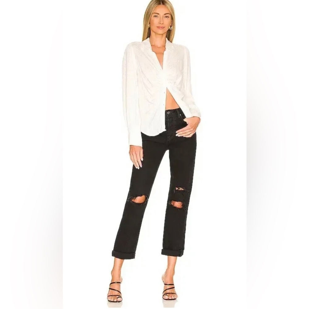 FREE PEOPLE Bren Boyfriend High Rise Distressed Black Stretch size 25 NWT